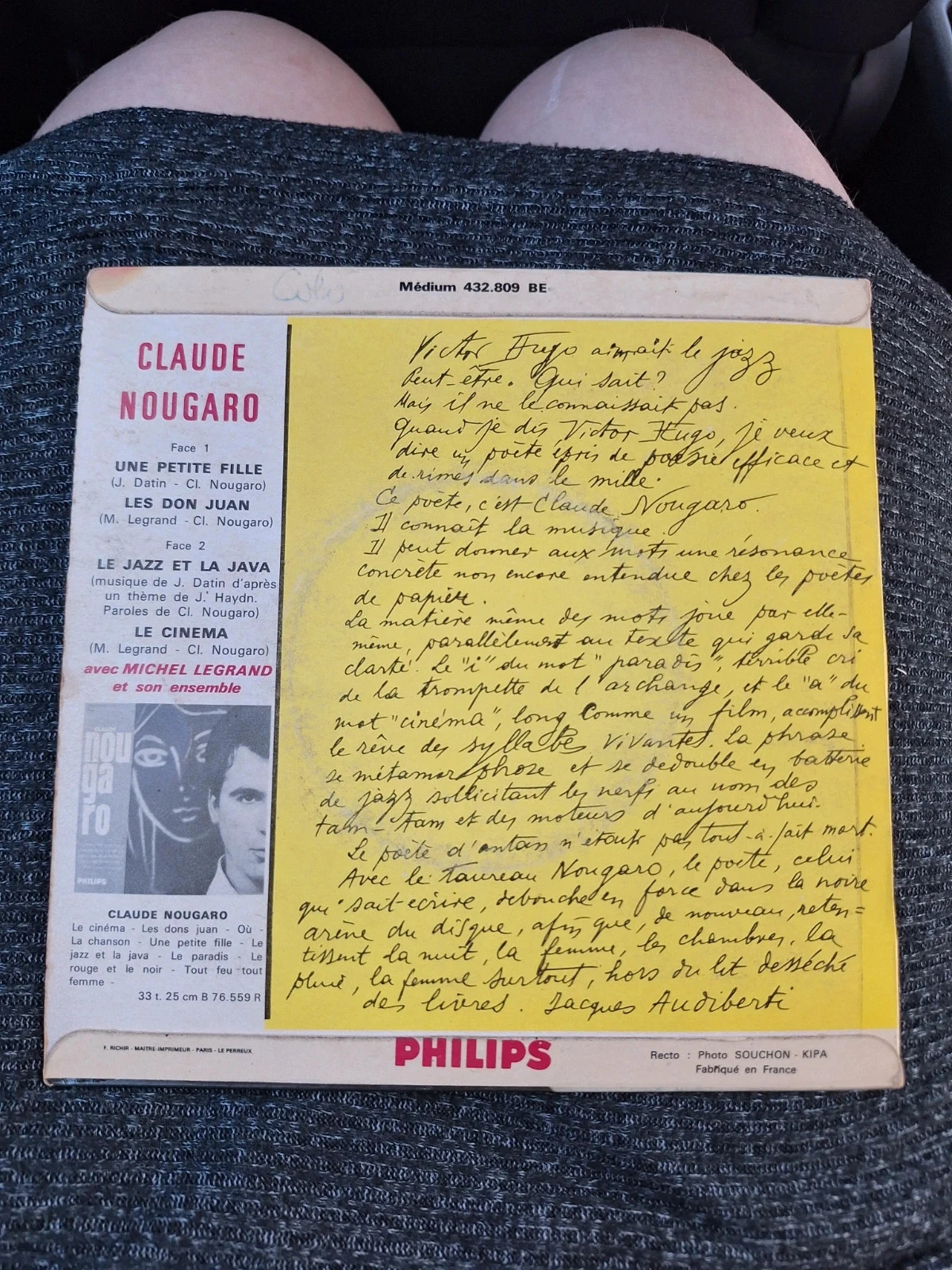 45 RPM Vinyl Record Claude Nougaro Le Jazz et la Java – photo 2